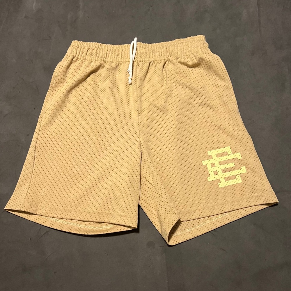 Eric‎ Emanuel Mesh Shorts Mens Medium Tan EE Logo Basic USA Made Streetwear